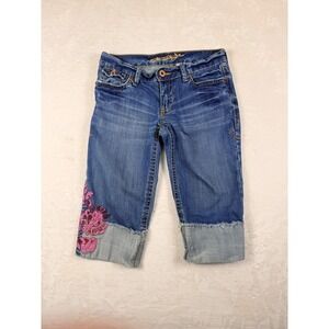 Old Navy Embroidered Capri Jeans Womens Size‎ 4 Floral Cuffed 2000s Y2K